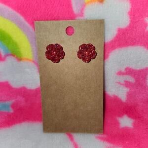 Red Rose Silver Stud Earrings